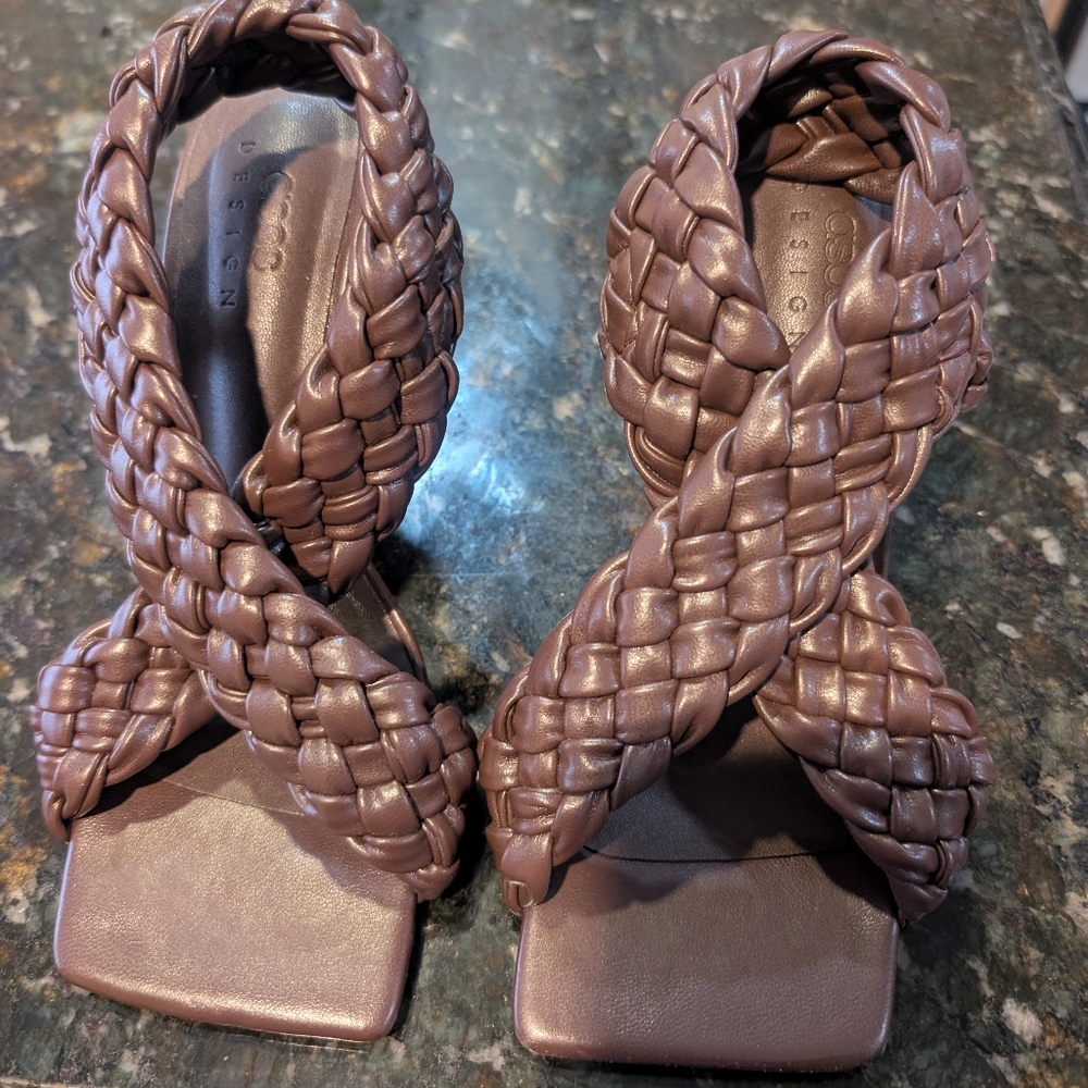 ASOS Design Chocolate Brown Square Toe Braided Sandals US Size 6